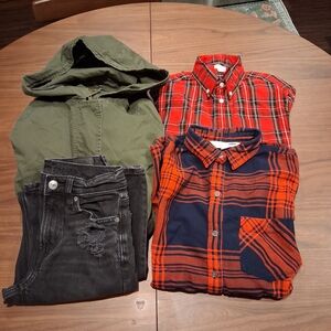 Old Navy Orange and Navy Plaid Button-Down Shirt